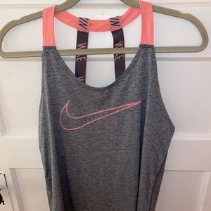 Grey Nike workout tank with pink swoosh